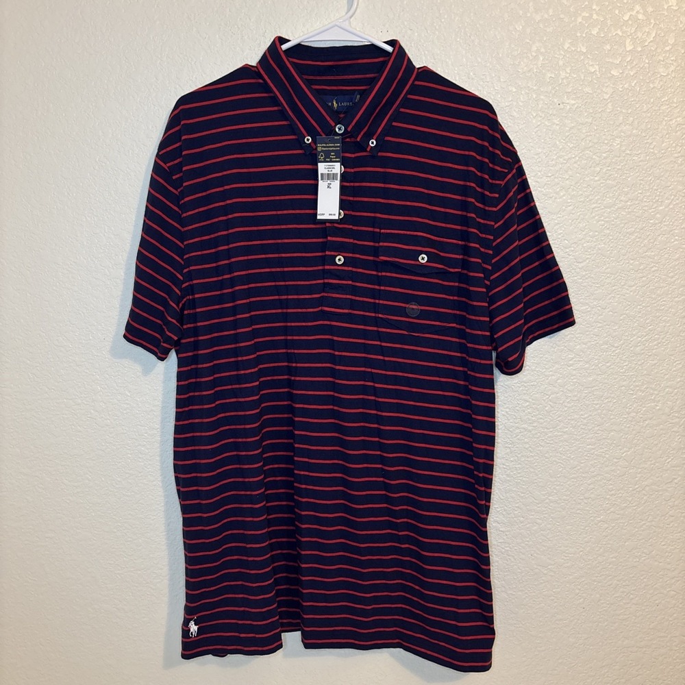 POLO RALPH‎ LAUREN DESIGNER POLO SHIRT Mens XL Striped Blue & Red
